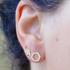 14K Gold Hexagonal Stud Earrings