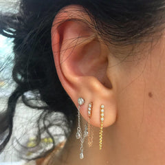 14K Gold Diamond Ball Bar Chain Dangle Stud Earrings