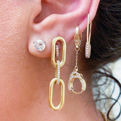 14K Gold Pavé Diamond Double Handcuff Huggie Hoop Earrings