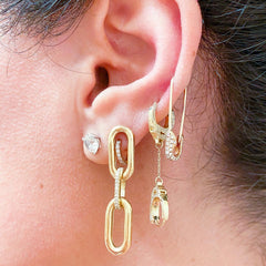 14K Gold Pavé Diamond Double Handcuff Huggie Hoop Earrings