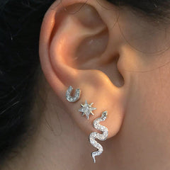 14K Gold Pavé Diamond Swivel Snake Stud Earrings