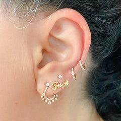 14K Gold Pavé Diamond Front to Back Illusion Huggie Hoop Earrings