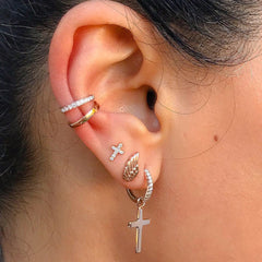 14K Gold Pavé Diamond Large Size (12mm) Huggie Hoop Earrings