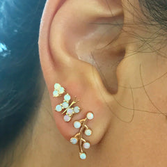 14K Gold Triple Opal Cabochon Trinity Cluster Stud Earrings