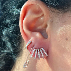 14K Gold Diamond Thick Huggie Hoop Earrings (11mm x 6mm)