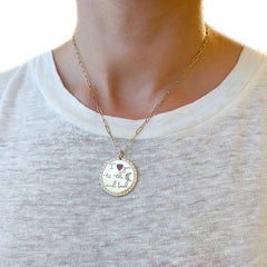 14K Gold Pavé Diamond & Ruby "I Love You To The Moon And Back" Celestial Medallion Necklace ~ In Stock!