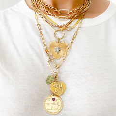 14K Gold Pavé Emerald Monstera Palm Leaf Necklace ~ In Stock!