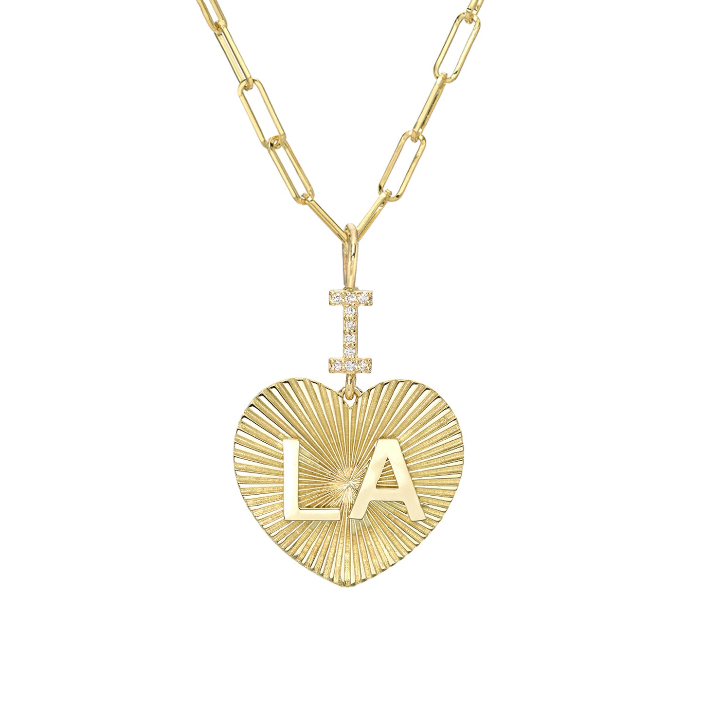 14K Gold Pavé Diamond "I Love LA" Charm Necklace