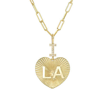 14K Gold Pavé Diamond "I Love LA" Charm Necklace