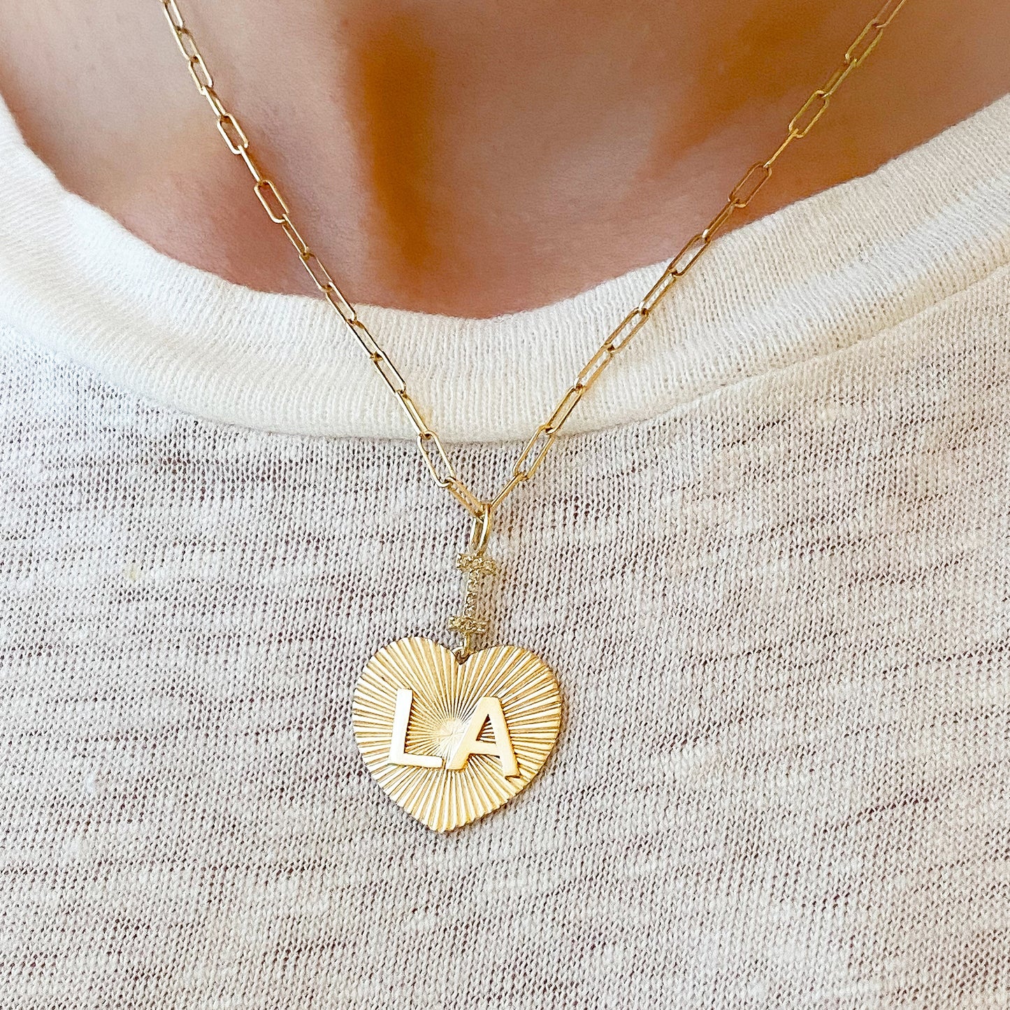 14K Gold Pavé Diamond "I Love LA" Charm Necklace