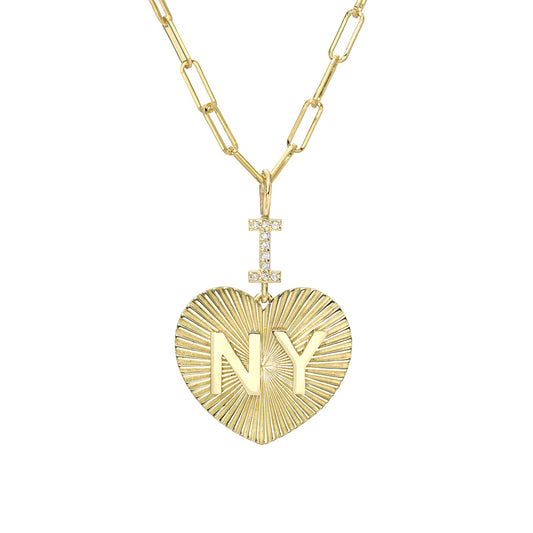 14K Gold Pavé Diamond "I Love NY" Charm Necklace