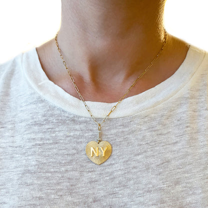 14K Gold Pavé Diamond "I Love NY" Charm Necklace