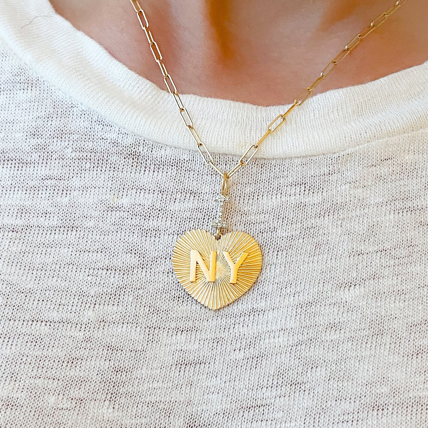 14K Gold Pavé Diamond "I Love NY" Charm Necklace