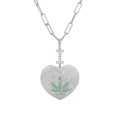 14K Gold Pavé Diamond & Tsavorite "I Love Marijuana" Charm Necklace