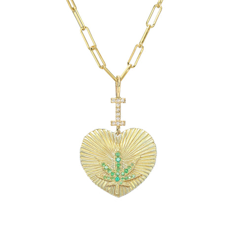 14K Gold Pavé Diamond & Tsavorite "I Love Marijuana" Charm Necklace