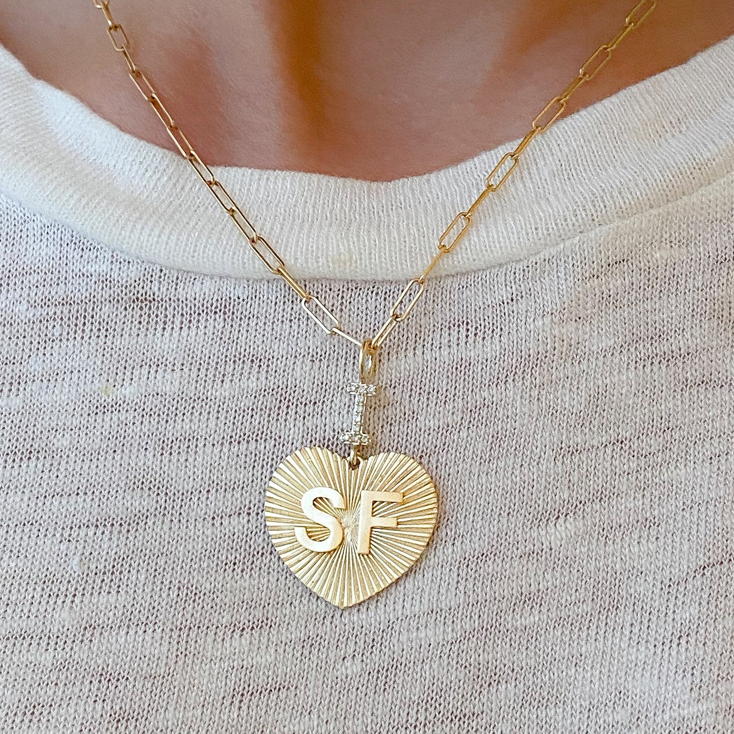 14K Gold Pavé Diamond "I Love SF" Charm Necklace