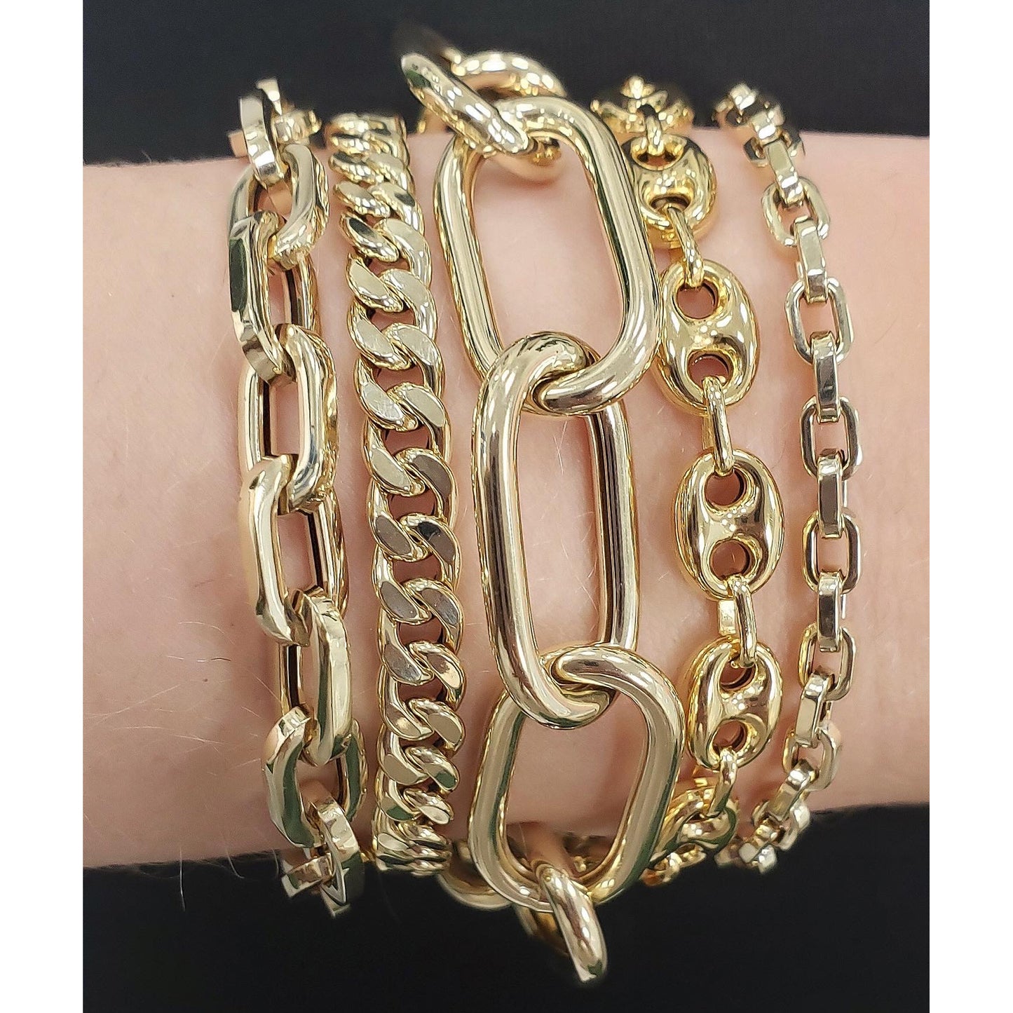 14K Gold Thick Flat Oval Rolo Link Bracelet, Small Size Links