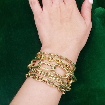 14K Gold Puffy Mariner Anchor Link Bracelet, 7.5mm Size Links