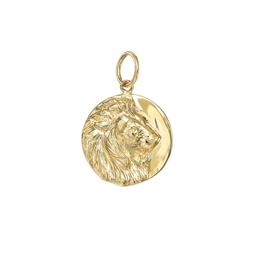 14K Gold Lion Medallion Charm Pendant, Small Size