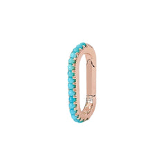 14K Gold Half Pavé Turquoise Elongated Oval Charm Enhancer, Small Size ~ In Stock!