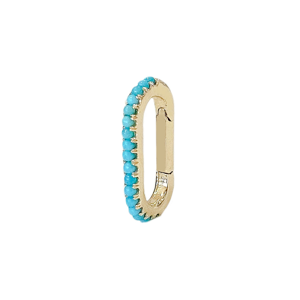 14K Gold Half Pavé Turquoise Elongated Oval Charm Enhancer ~ Small Size