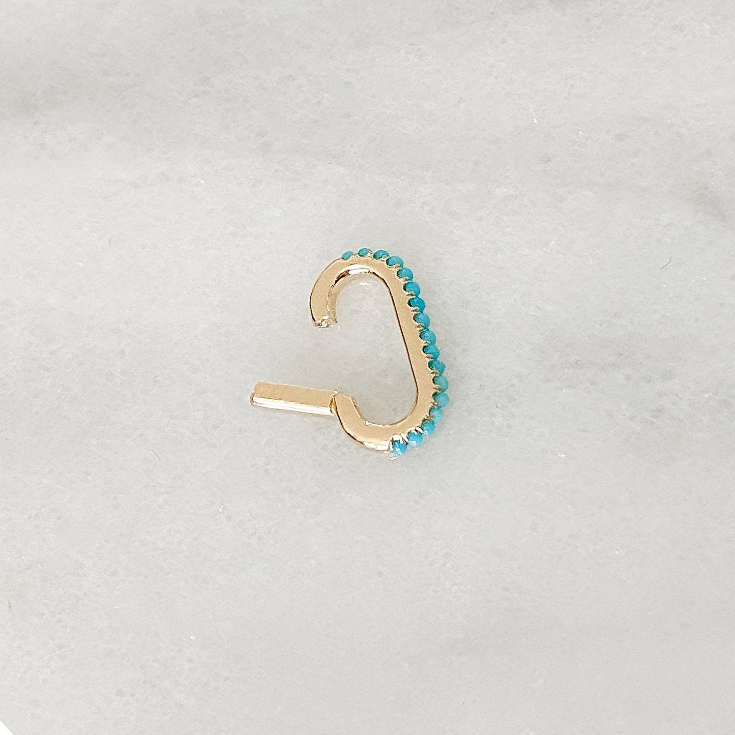 14K Gold Half Pavé Turquoise Elongated Oval Charm Enhancer ~ Small Size