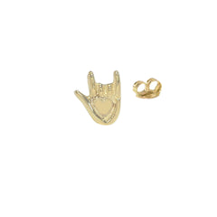 14K Gold "I Love You" Hand Sign Language Stud Earring