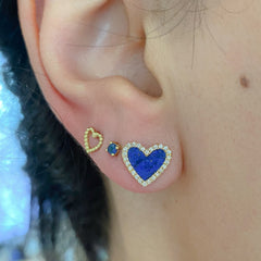 14K Gold Ball Frame Heart Stud Earrings