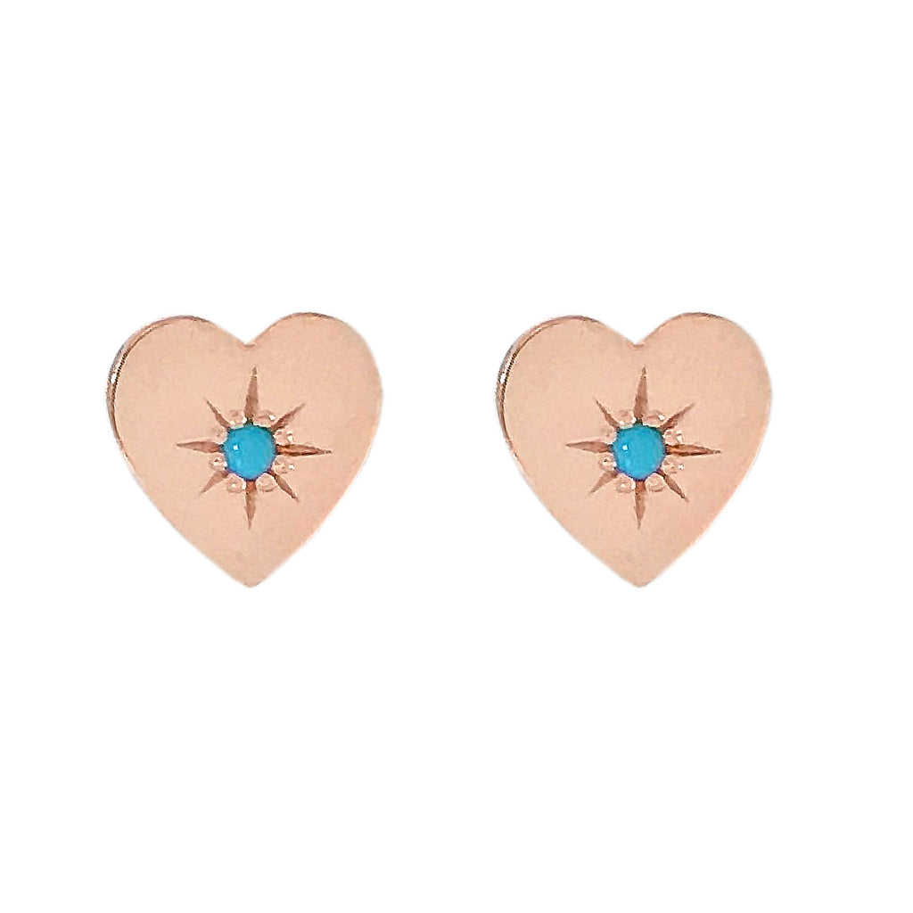 14K Gold Turquoise Starburst Heart Stud Earrings