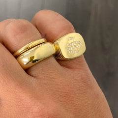 14K Gold Retro Riveted Square Signet Ring