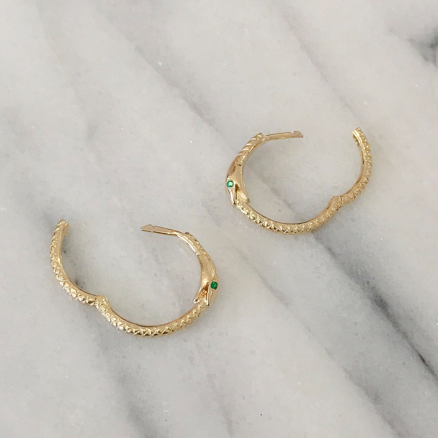 14K Gold Ouroboros Snake Huggie Hoop Earrings ~ Small Size