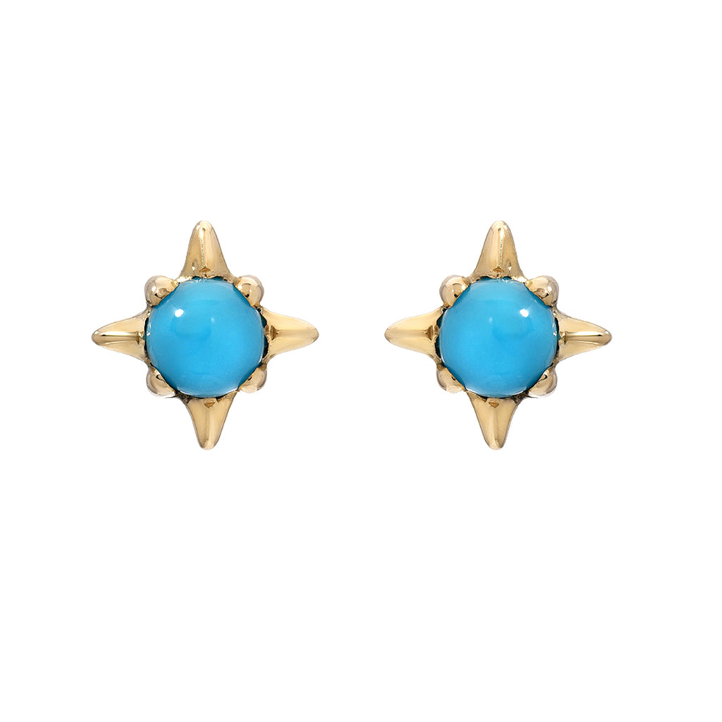 14K Gold Turquoise Solitaire Starburst Stud Earrings