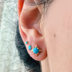 14K Gold Turquoise Solitaire Starburst Stud Earrings