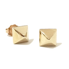 Spike Collection: 14K Gold Pyramid Spike Stud Earrings, Large Size
