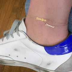 14K Gold Mama Charm Ankle Bracelet (Anklet) ~ Script Font