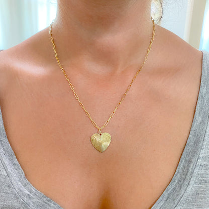 14K Gold Fluted Heart Medallion Necklace