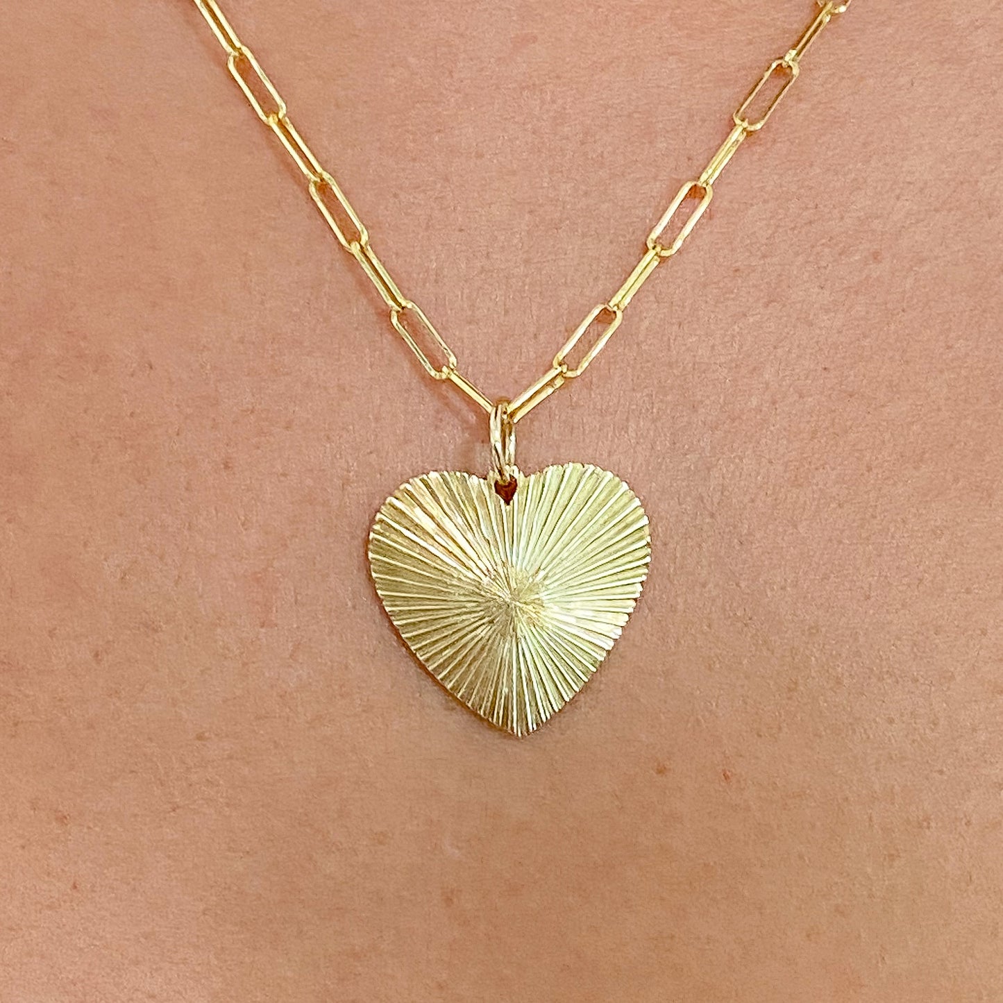 14K Gold Fluted Heart Medallion Necklace