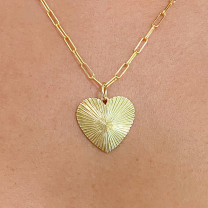 14K Gold Fluted Heart Medallion Necklace