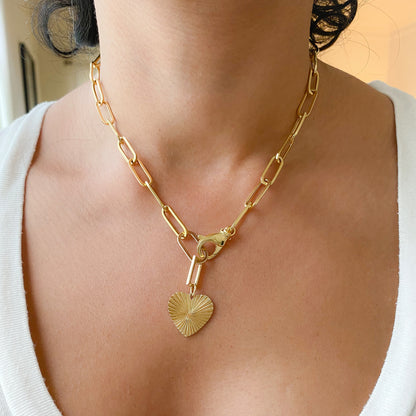 14K Gold Fluted Heart Medallion Necklace