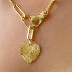 14K Gold Fluted Heart Medallion Necklace ~ In Stock!