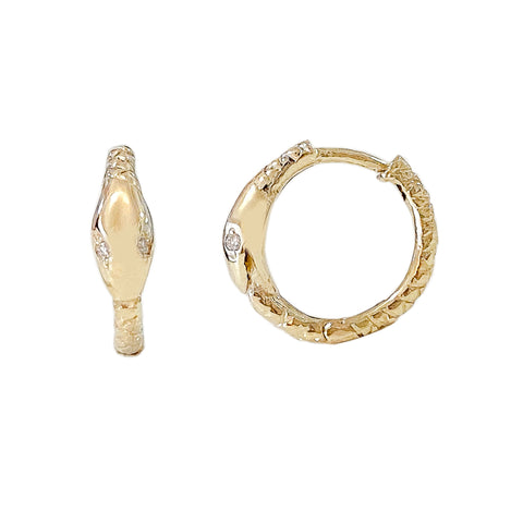 14K Gold Ouroboros Snake Huggie Hoop Earrings ~ Medium Size