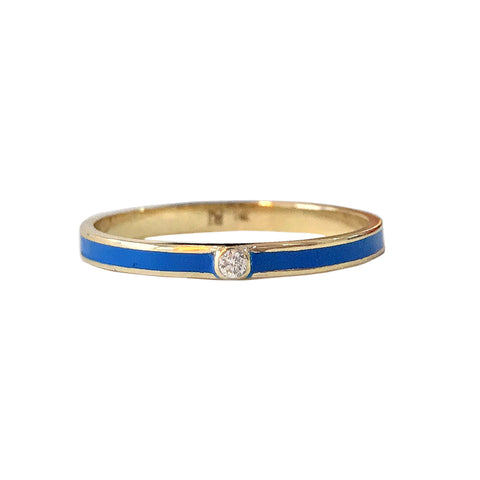 14K Gold Blue Enamel & Diamond Micro Eternity Band Ring