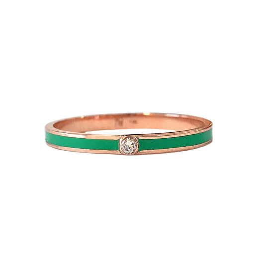 14K Gold Green Enamel & Diamond Micro Eternity Band Ring