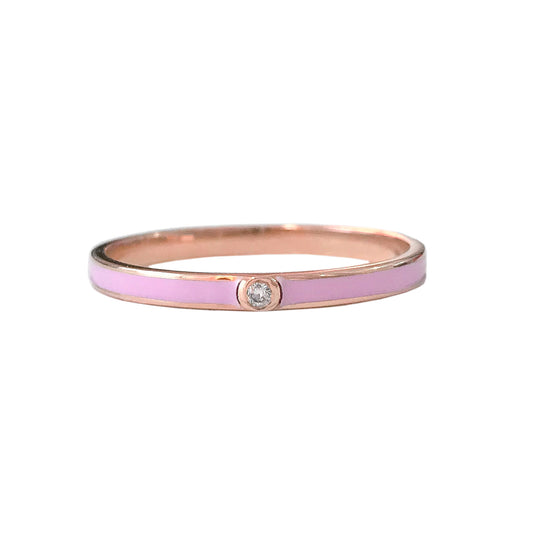 14K Gold Pastel Pink Enamel & Diamond Micro Eternity Band Ring