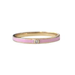14K Gold Pastel Pink Enamel & Diamond Micro Eternity Band Ring