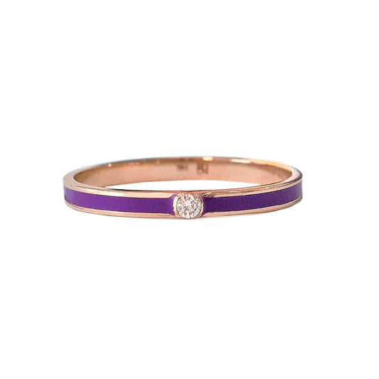 14K Gold Purple Enamel & Diamond Micro Eternity Band Ring