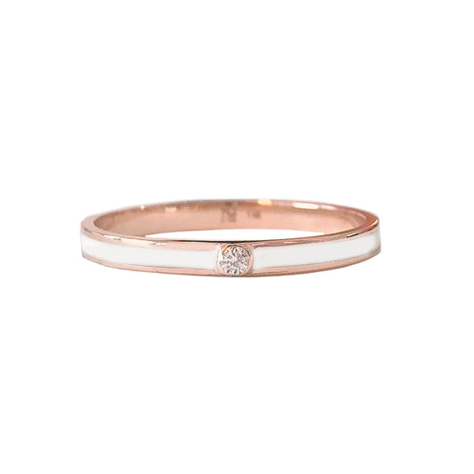 14K Gold White Enamel & Diamond Micro Eternity Band Ring