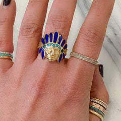 14K Gold Chief Head Ring ~ Lapis Lazuli, Turquoise & Malachite