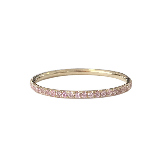 14K Gold Micro Pavé Powder Pink Sapphire Gemstone Full Eternity Band