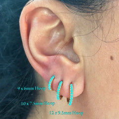 14K Gold Pavé Turquoise Large Size (12mm) Huggie Hoop Earrings
